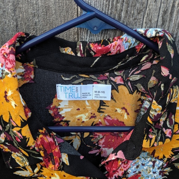 Time Tru Floral Button Front Dress Long 3/4 Sleeve - Picture 3 of 5